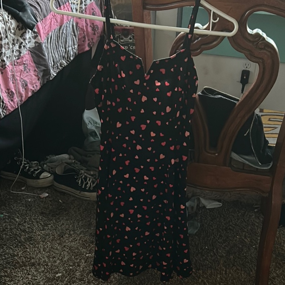 Stylish Black Dress with Pink Hearts